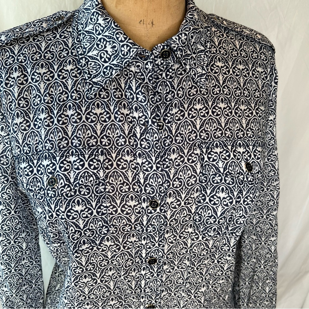 Tory Burch Cotton Collared Button Down Blouse Nav… - image 3